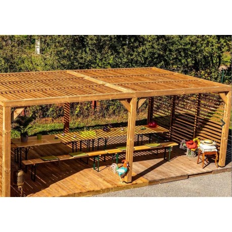 Pergola en bois Habrita 614x341 avec Ventelles mobiles sur Toit et 2 côtés