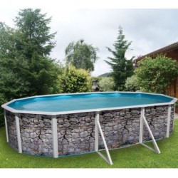 Piscina elevada TOI Oval piedra gris 640x366xH120 con kit completo