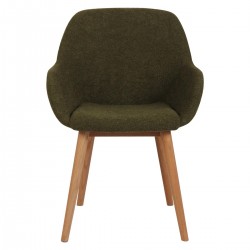 Lot de 2 Fauteuils Repas Tea effet bouclette Kaki avec Piétement Chêne massif VeryForma.