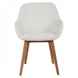 Lot de 2 Fauteuils Repas Tea effet bouclette Blanche avec Piétement Chêne massif VeryForma.